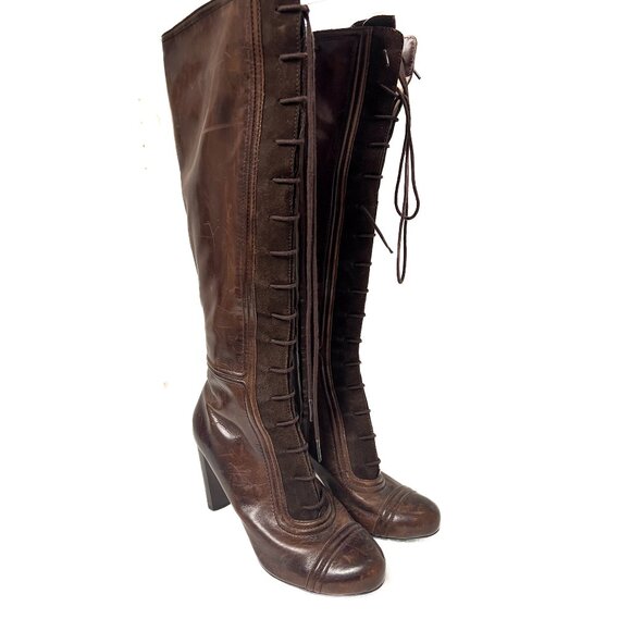 Brown Max Studio Lace up knee high Hurley Boots Size 9 - Picture 5 of 5